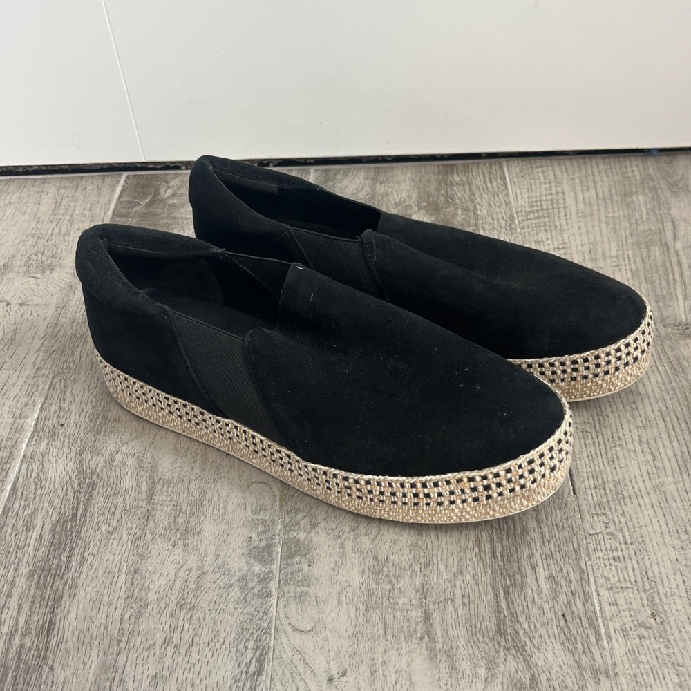 Vince‎ Women's Suede Platform Espadrille Slip On Casual Shoes Black Woven Size 9